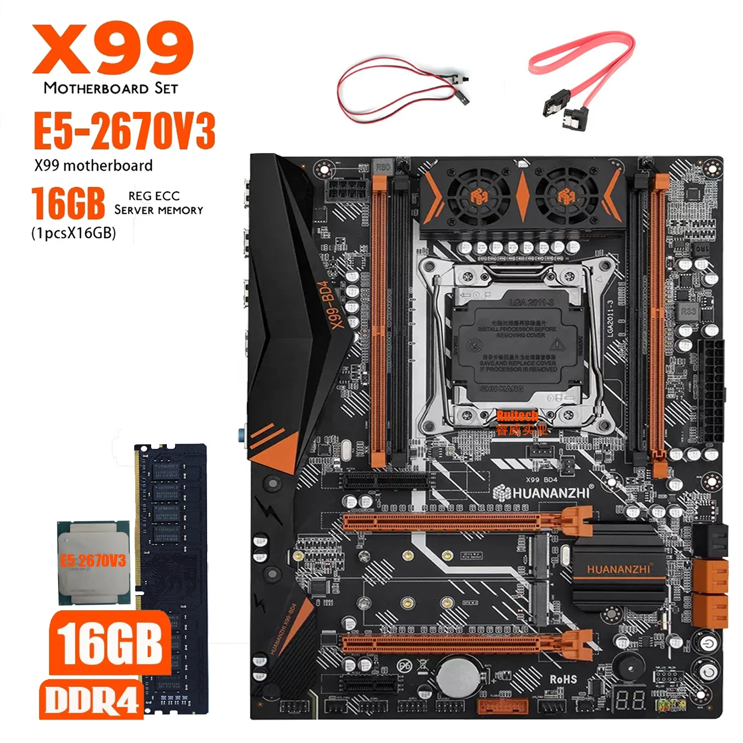 HUANANZHI X99 BD4 Motherboard Combo Kit Set 2011 3 XEON E5 2670 V3 1