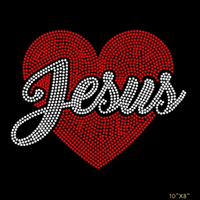 rhinestones for tshirts custom logo letter printing jesus god with heart heat transfer rhinestone sheets