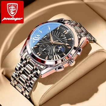 POEDAGAR Fashion Custom Men Watch Waterproof Luminous Date Sport  Luxury Brand Stainless Steel Band Men's Quartz Wristwatch