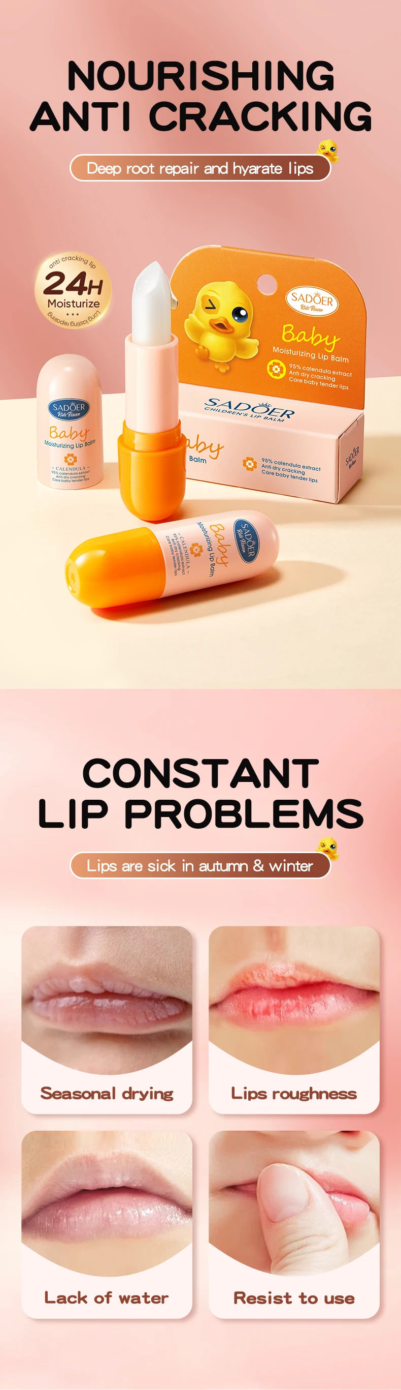 product oem korean skin care sadoer childrens calendula anti cracking nourishing lip balm moisturizing soothing lip balm for dry skin-3