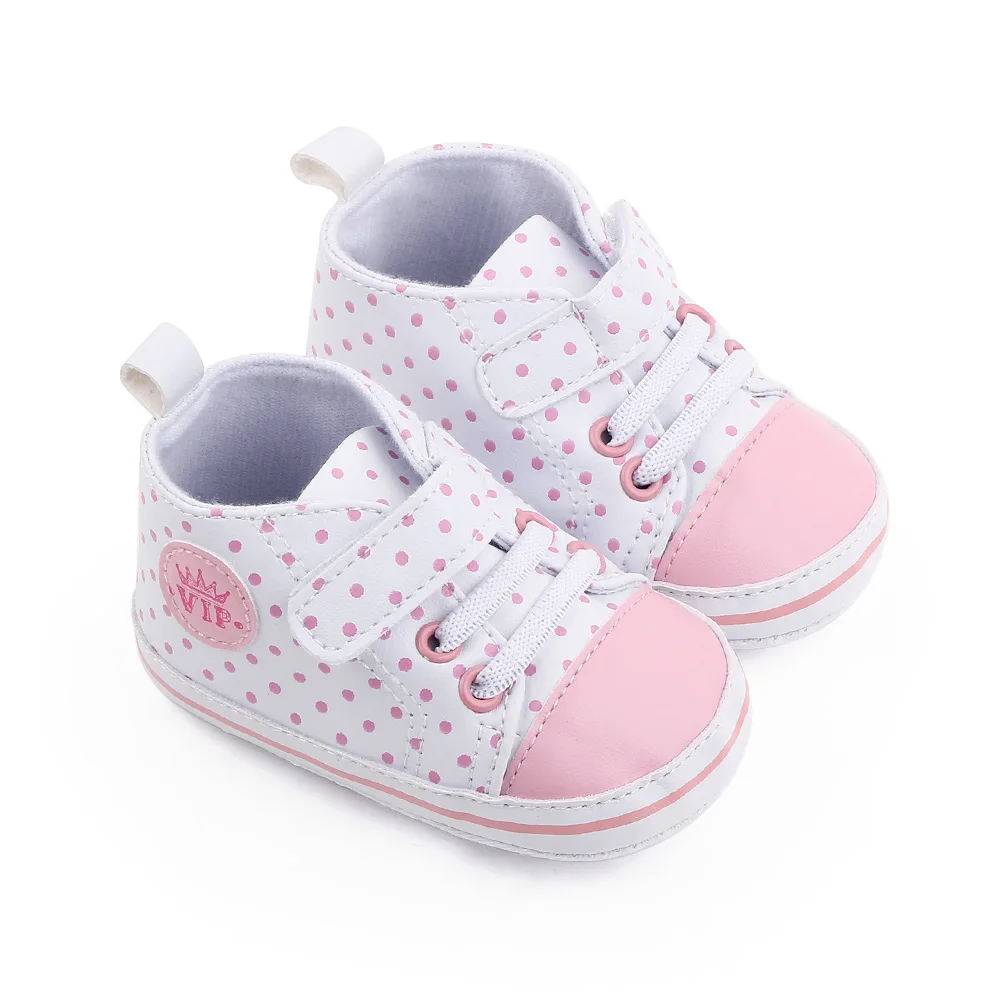 Color Matching High Top Round Polka-dot Soft Sole Non-slip Baby PU Casual Toddler Shoes supplier