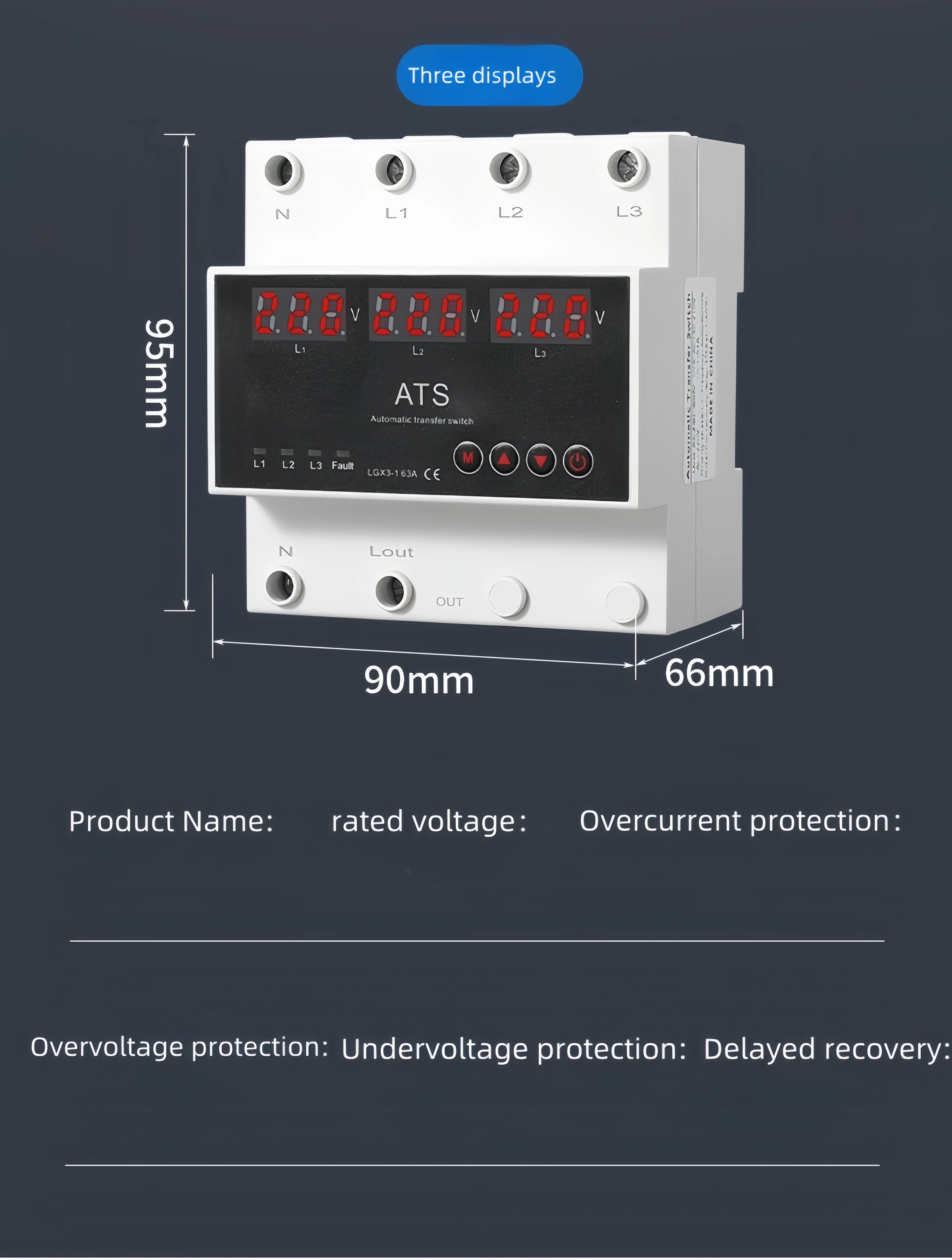 product auto recovery relay 63a 220v 380v 400v ac digital display din rail 3 phase adjustable protector 50hz 230v svc stabilizers-9