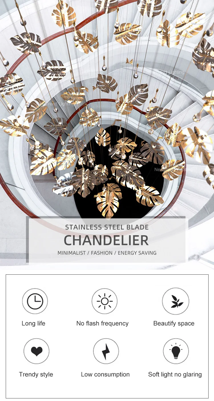 CPL-341 Nature Style Indoor Decoration Hanging Lighting Villa Hotel Hall Staircase Leaf Shape Led Chandelier factory