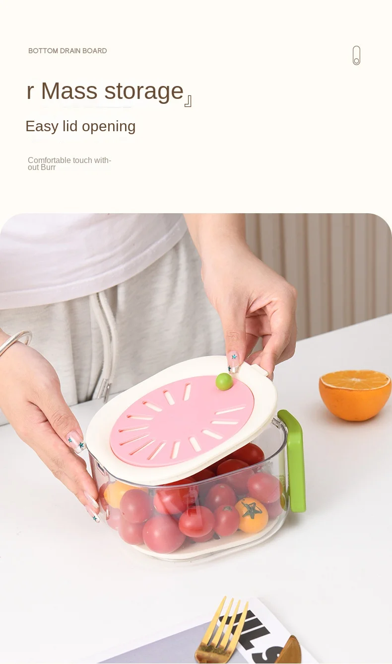 Multifunctional Drain Folding Handle Fruit Fresh-keeping Storage Box with Lid Vegetable Drain Double-layer Fresh-keeping Box