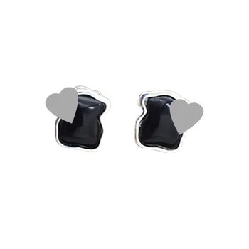 Hot Sale S925 Sterling Silver Spanish Bear Shape Earring Sweet Cute Inlaid Natural Stone Stud Earring for Women