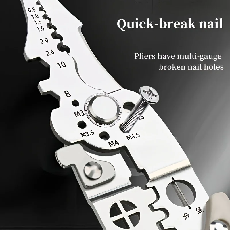 1pc 8.5-Inch Multi-Functional Stainless Steel Wire Cutter and Stripper Pliers for Electricians and Home Use