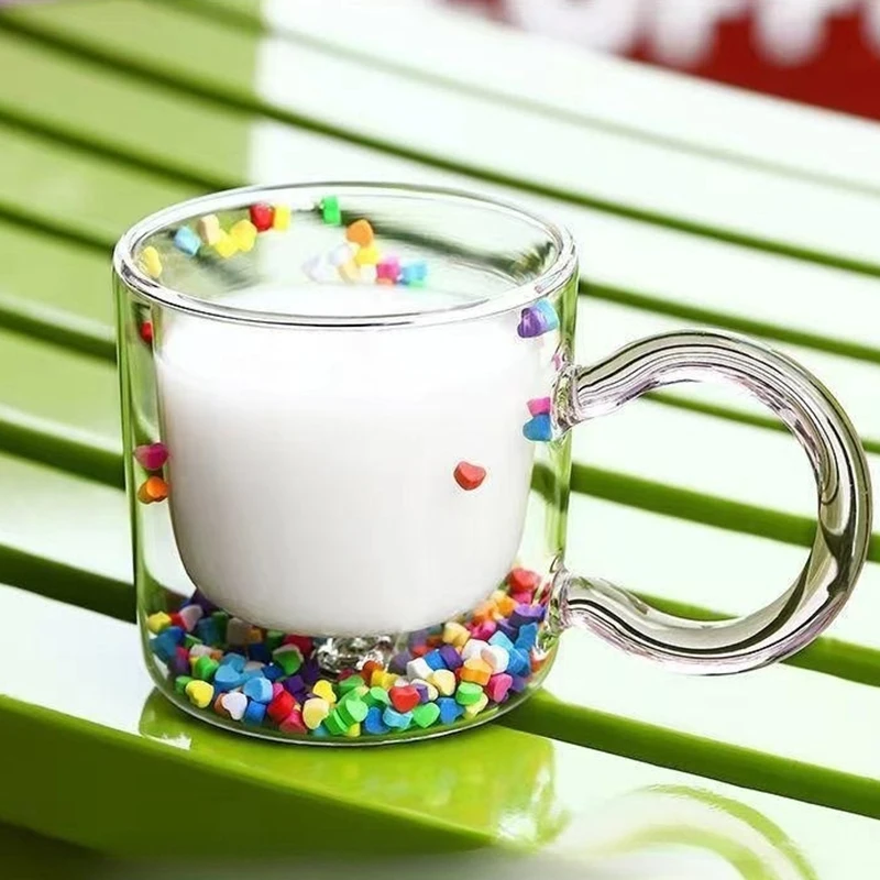 2023 new arrival heart decoration high borosilicate glass espresso cup Christmas mugs