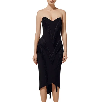 Spaghetti Strap Bandage Dress Long Party Dresses & Club Mini Black Autumn Ball Gown for Women Ruffle Backless Ladies Sexy 2019