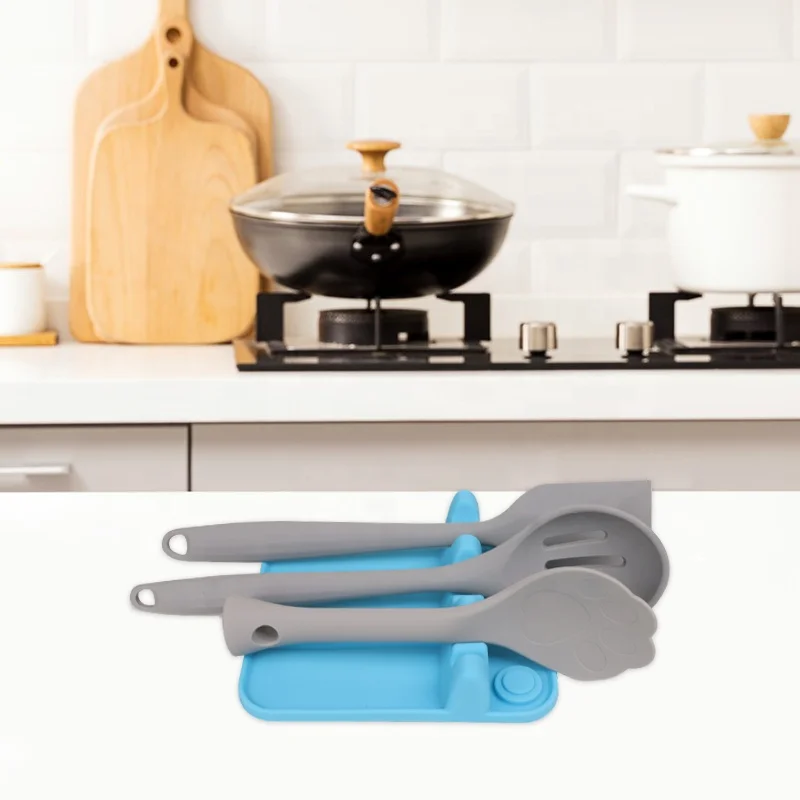 Three Slotted Design Silicone Utensil Rest with Drip Pad for Multiple Utensils BPA-Free Spoon Holder For Kitchen Essentials
