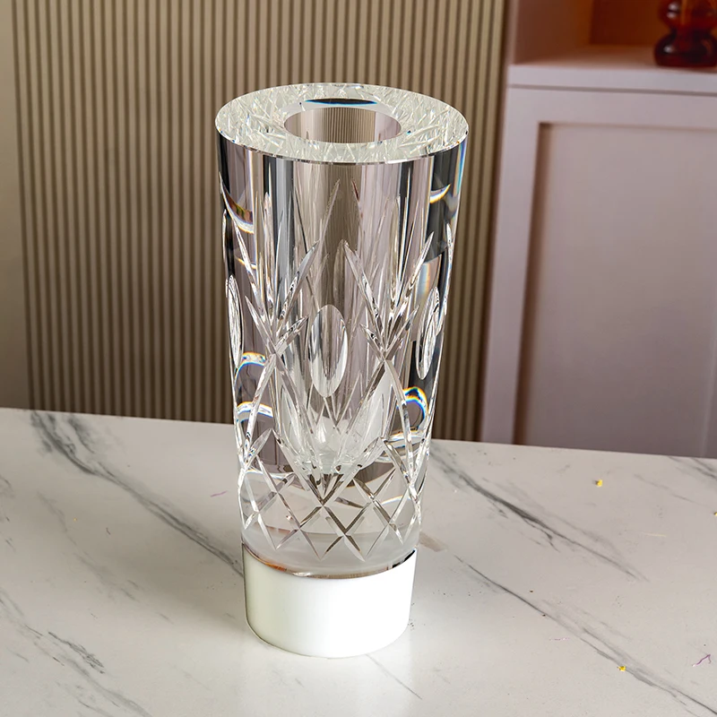 product high quality luxury and high end feel white base with stylish scratches glass crystal vase-5