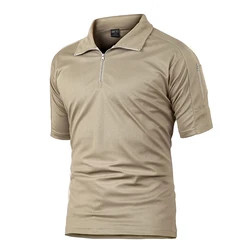 Men's Tactical Golf Short Sleeve Shirt Quick Dry Polo Shirts Zipper Collar Workout Top for male