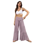 High Quality Women's Summer New Tied Rope Pleated Loose Wide Leg Pants Bohemian Elastic High Waist Draped Casual Pants