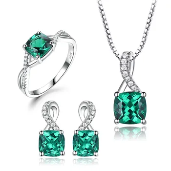 925 Sterling Silver Jewelry Sets For Women Gemstone Emerald Ring Pendant Stud Earrings For Women Wedding Fine Jewelry New