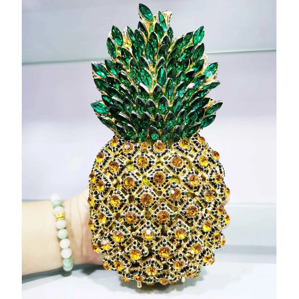 Luxury Crystal Green Pineapple Evening Bags Ladies Party Purse Chain Clutch Bags Female Diamond Handbags