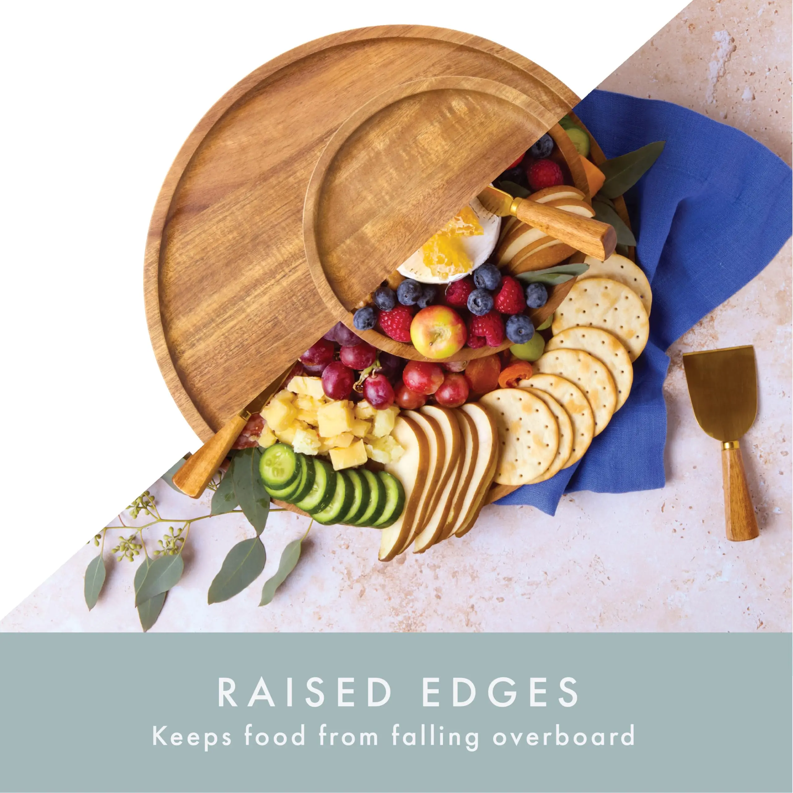 product acacia wood cheese board 2 tier charcuterie board set round cheese serving tray with knives bowls honey dipper for party-6