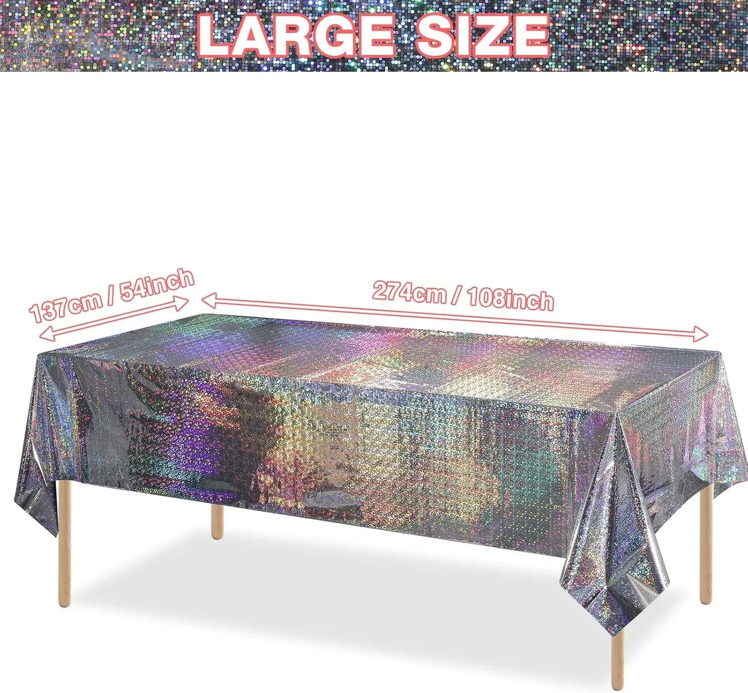 Custom 137*274cm Waterproof Dinner Rectangular Pvc Plastic Print Glitter Laser Silver Gray Disposable Table Tablecloth For Party