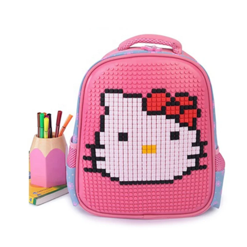 Wellfine Newly DIY Eco-friendly Silicone Pixel Backpacks  Non-toxic Educational School Bag Kids Jigsaw Puzzle Backpack Toys