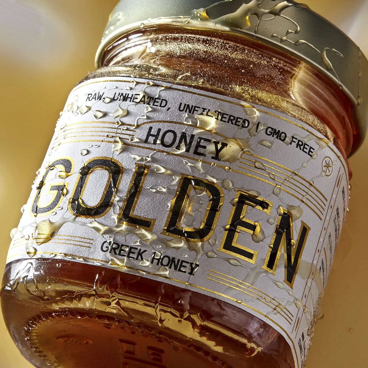 Custom premium gold foil packaging labels printing honey Brand hot stamping stickers seasoning jam label for food jar bottle