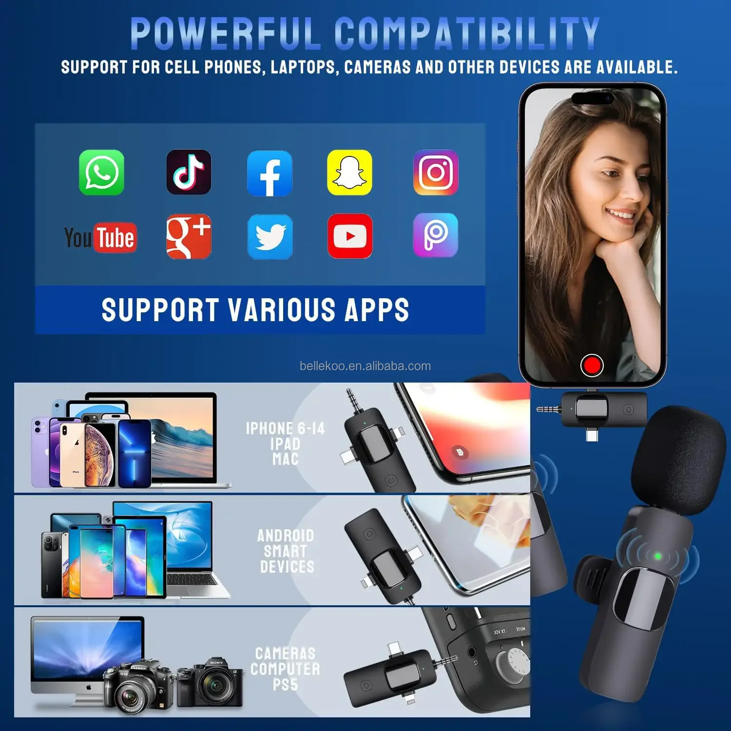 3 in 1 Dual Lapel Microphone Lavalier Wireless Microphone for iPhone Android Camera Interviews Live Streaming YouTube TikTok