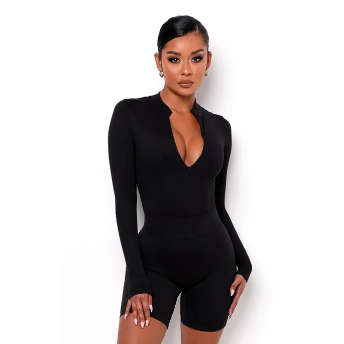 black biker short bodysuit