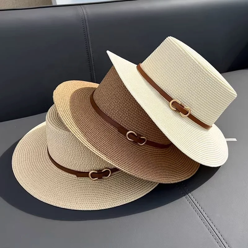 Wholesale Paper Straw Boater Summer Hat Women Beach Vacation Straw Hat Fashion Straw Boater Hats