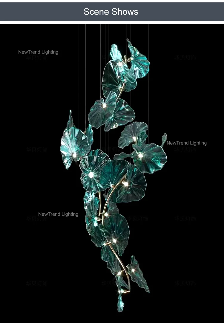 CPL-209 High-end Custom Indoor Decorative Pendant Lamp Living Room Dining Room Metal Glass Leaf LED Branch Chandelier details