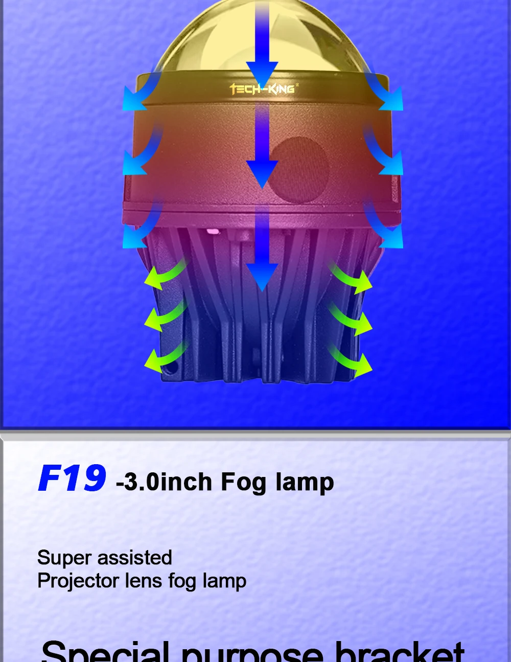 TECH-KING car accessories 3.0inch projector led fog lights for universal cars 12V 6000K 100W High brightness lens fog lamp