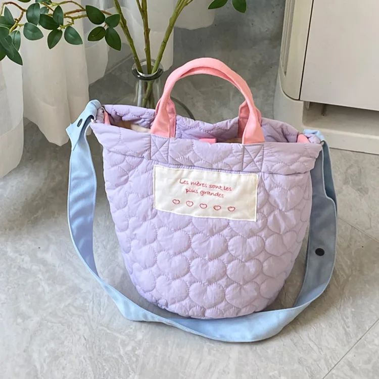 Women's Fashion Winter Warm Lightweight Quilted Puffy Handbag Nylon Quilted Puffer Crossbody Bag with Two Straps Open Closure factory