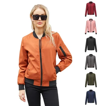 Spring and autumn new thin flight jacket women casual long-sleeved coat women loose stand collar baseball clothes