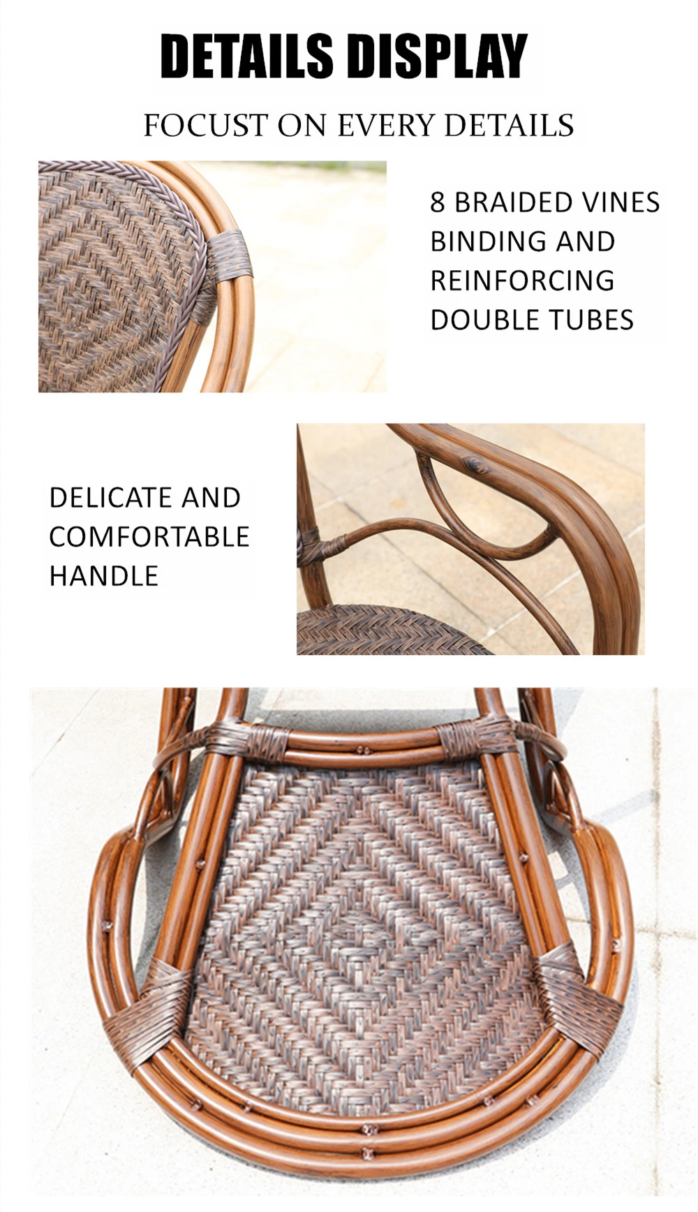 Outdoor aluminum rattan chair terrace cafe restaurant chair  wicker furniture set antique cane