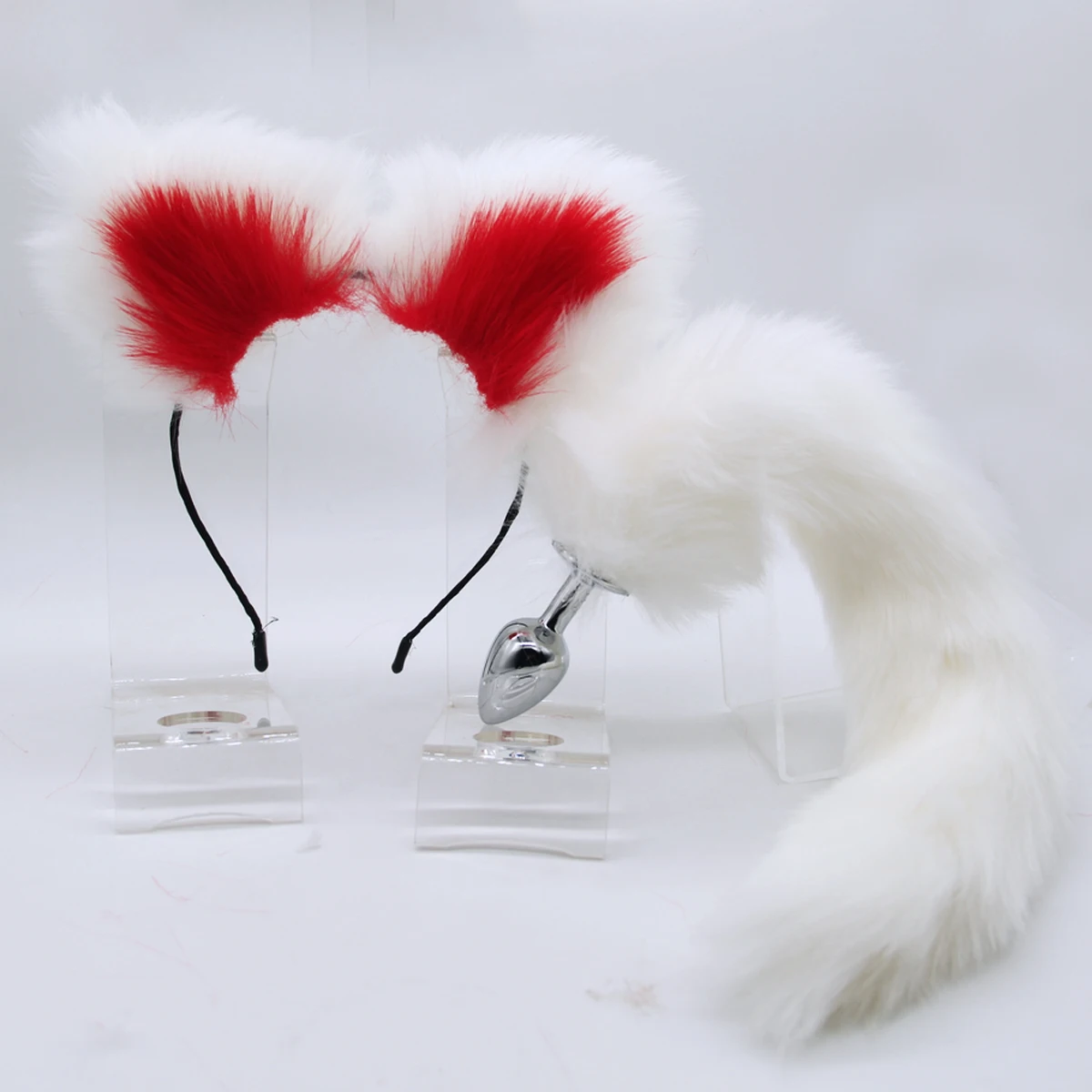 Erotic Cosplay Accessories Set Fox Tails Metal Anal Plug With Cute Ears Headbands Anus Prostate