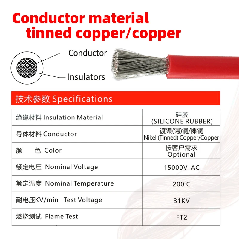 Custom UL 30081 Low-smoke Halogen-free Flexible Silicone Cable 2 4 6 Awg Tinned Copper 13mm Car Electric Wire Cable details