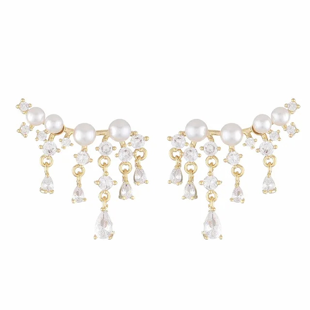 Wholesale women silver needle pearl diamond design exaggerated  temperament all-in-one earrings