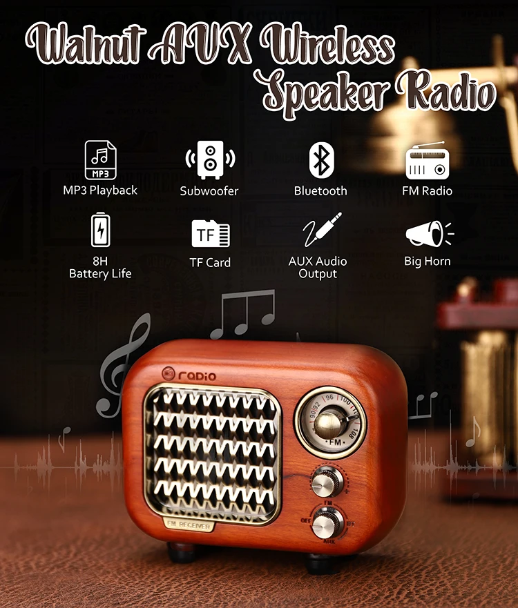 2021 gift craft portable vintage fm radio stereo vintage wireless speaker