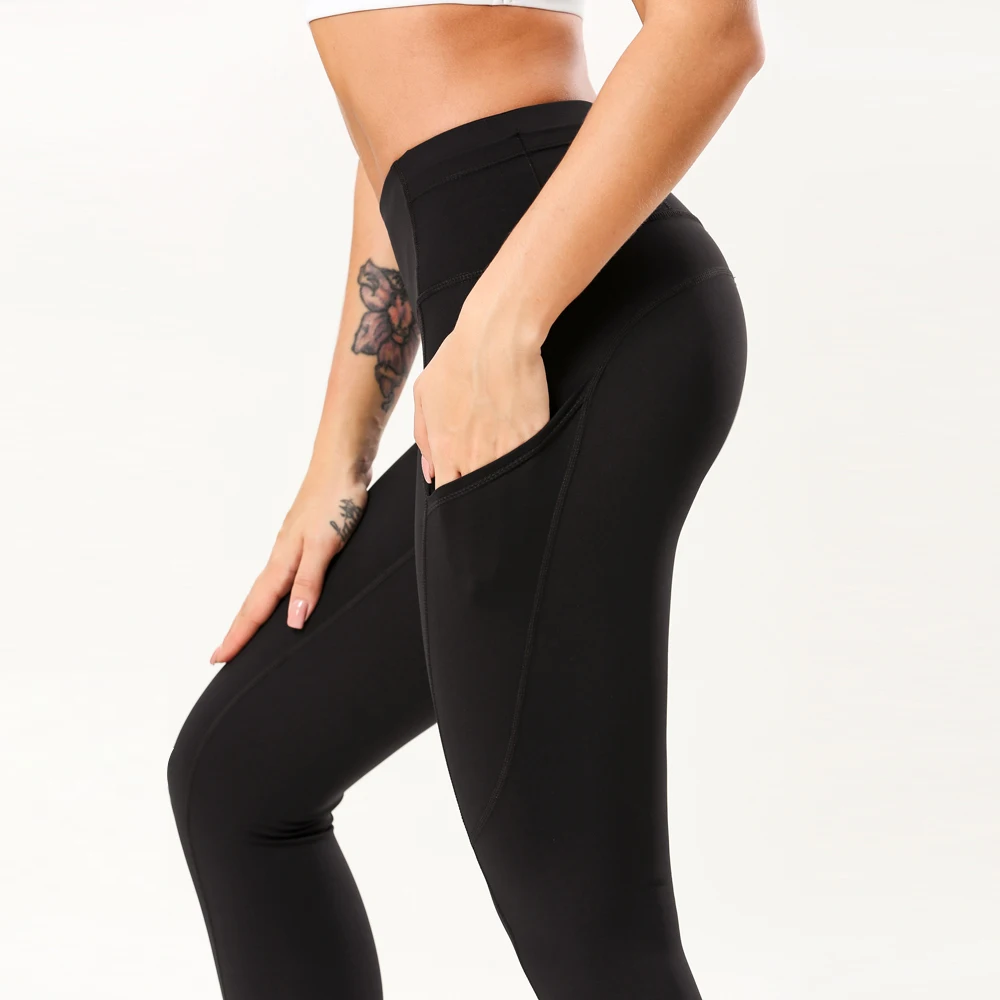 Custom Logo 2022 Tummy Control Spandex Black Gym Workout High Waist With Pocket Fitness Yoga Pants Womens Leggings