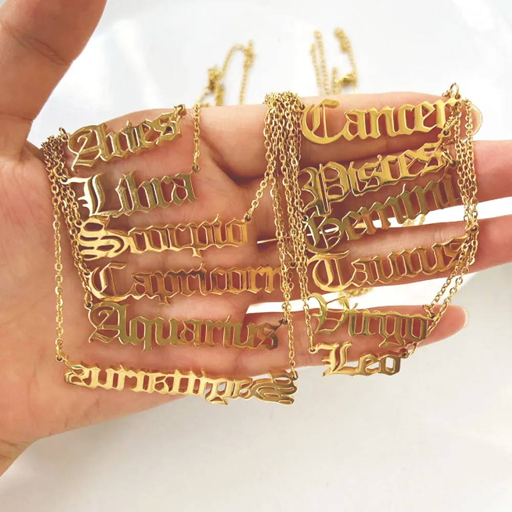 Stainless Steel Old English Font Gold 