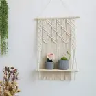 Bohemian Nordic Style Hand-Woven Macrame Wall Hanging Floating Shelf For Living Room Decorations Wall Decor