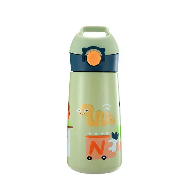 Cartoon Portable Double Wall Stainless Steel Insulated Water Bottle with Straw for Children