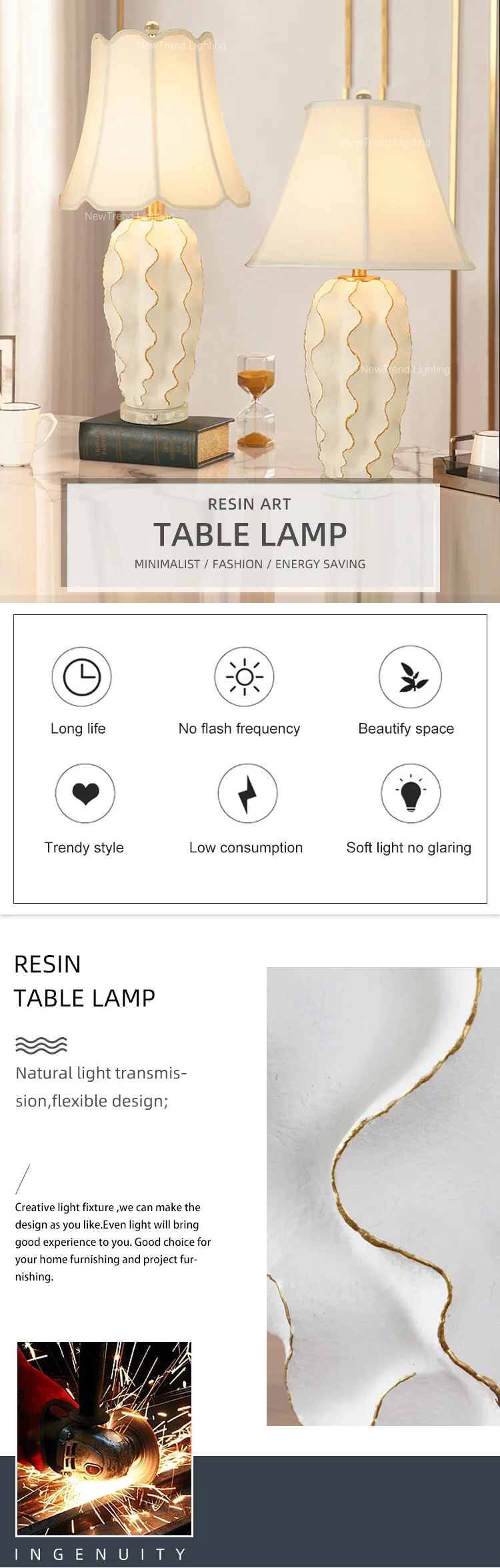 tr0024 elegant style indoor decoration room bedroom restaurant hotel resin fabric led table lamp-0