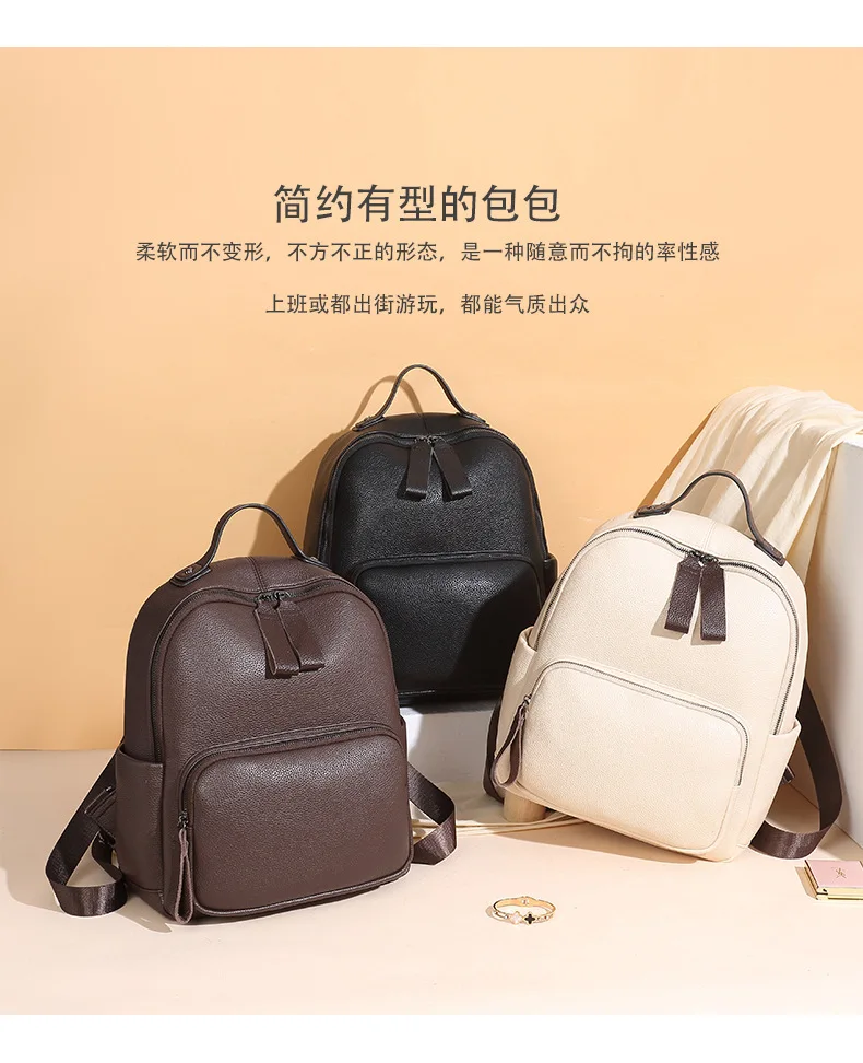 2024 Hot Sells Cowhide Leather Ladies Backpack Purses Female Vintage Bag School Bag Scowhide Leather Cheap Ladies Backpack