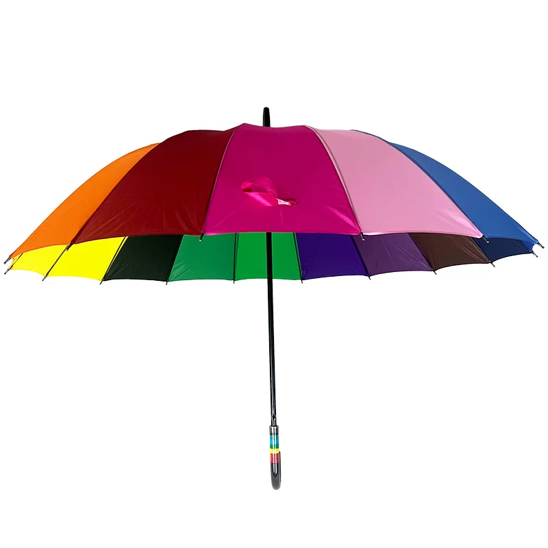 5 only mixed umbrella Low MOQ 16k Straight Handle Long Shaft windproof Automatic Rain Umbrella 16 Ribs Rainbow rain Umbrella