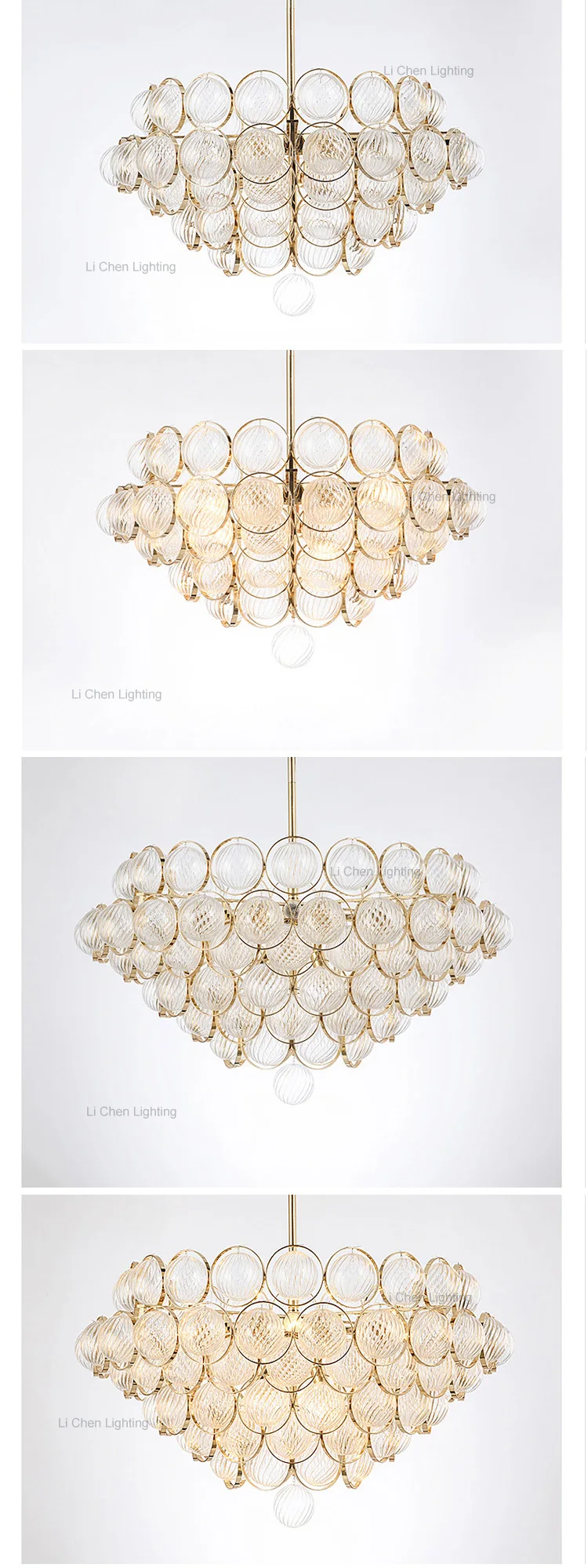 p0023 modern textured glass chandelier luxury art gold suspension lamp for living room-1