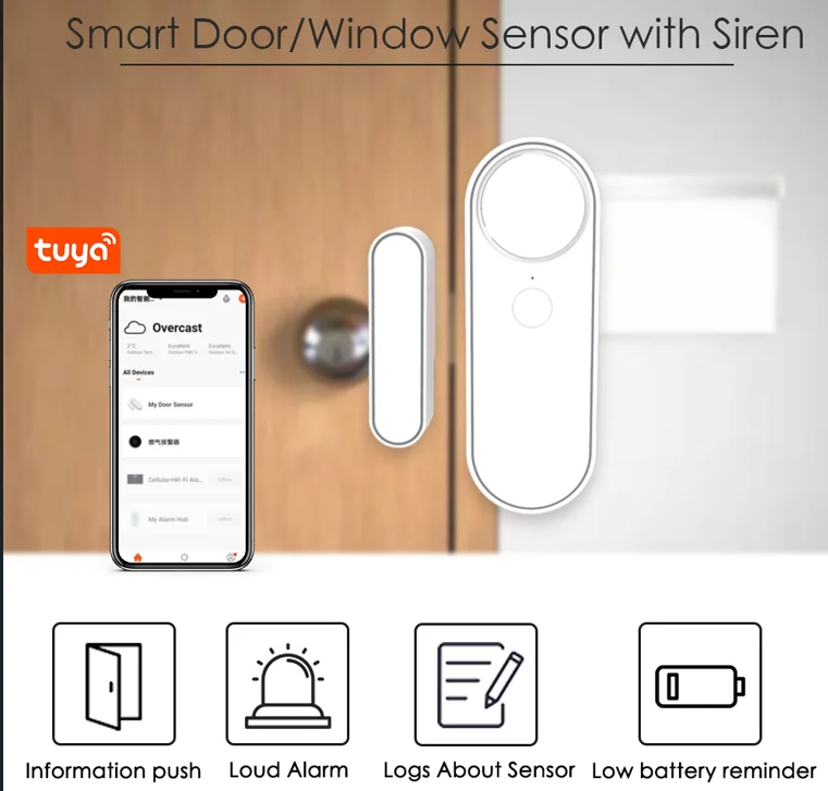 Customizable Wireless Adjustable Sound Tuya Window Door Alarm Sensor