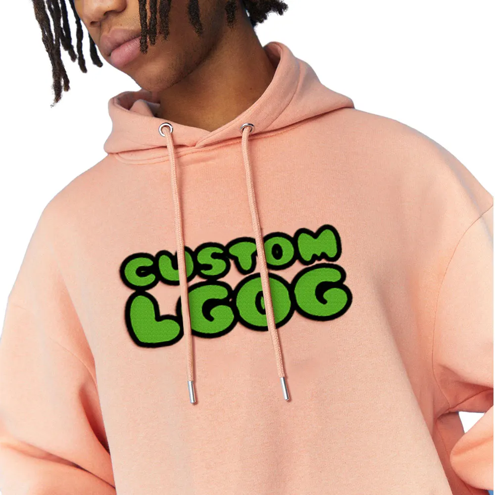 Hip hop Oversized drop shoulder streetwear 3d puff print hoodi pink blank thick custom logo puff printing hoodies manufacture