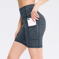 Custom Hip Lift Fitness Sport Short Gym Running Shorts Leopard Printing Activewear High Waist Women Print Yoga  Shorts