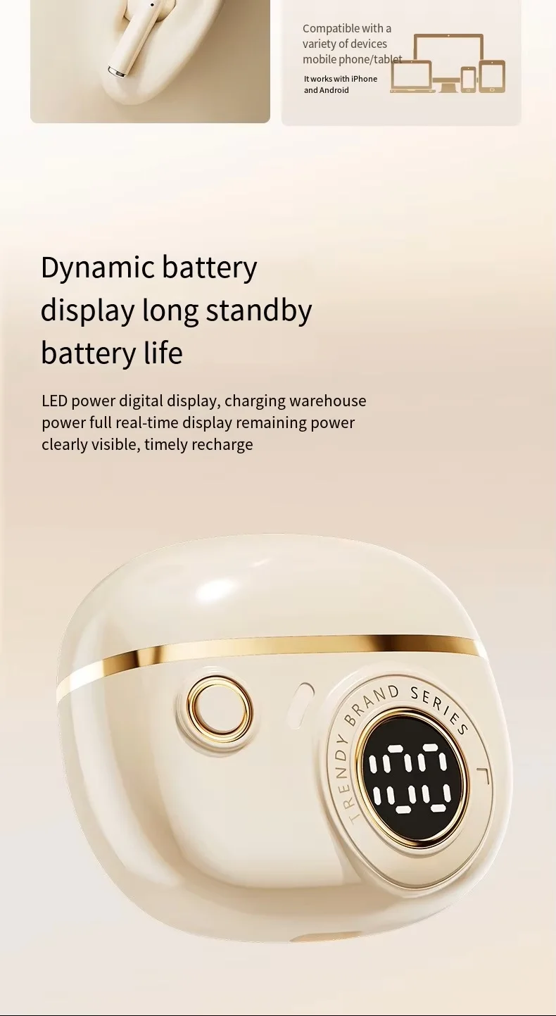 New Retro Digital In-Ear for Wireless Earphones Touch Low Latency AI Noise Reduction Long Non-Noise Cancelling TWS Headphones