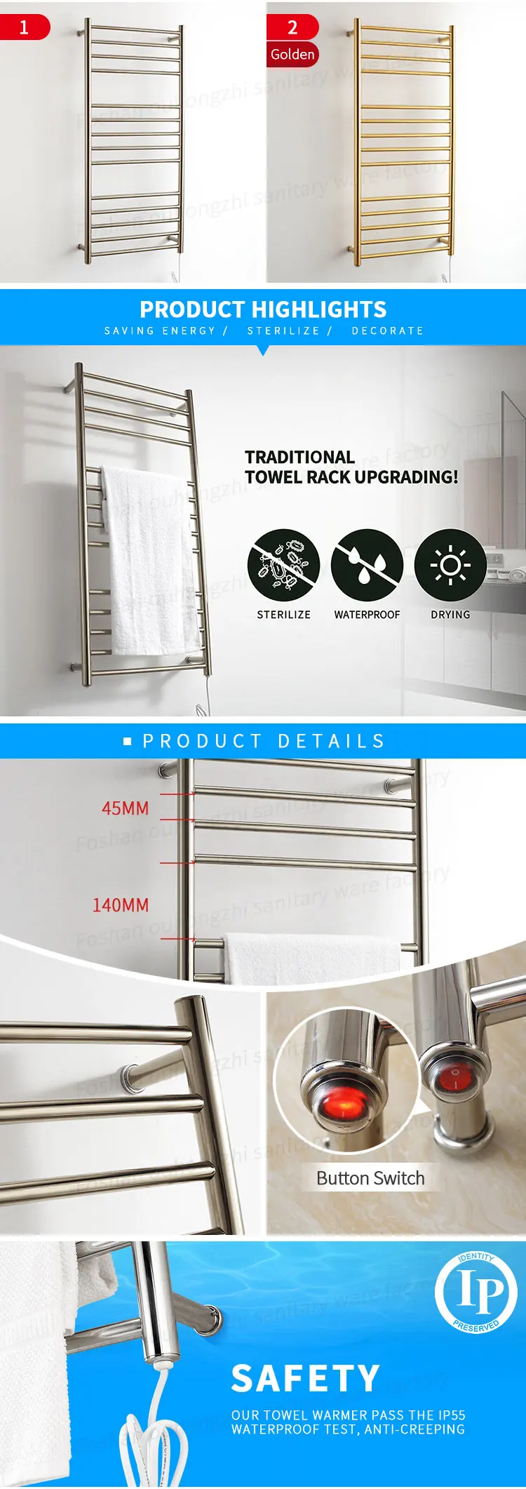 Hot selling Stainless Steel Wall Mounted Heated Towel Warmer