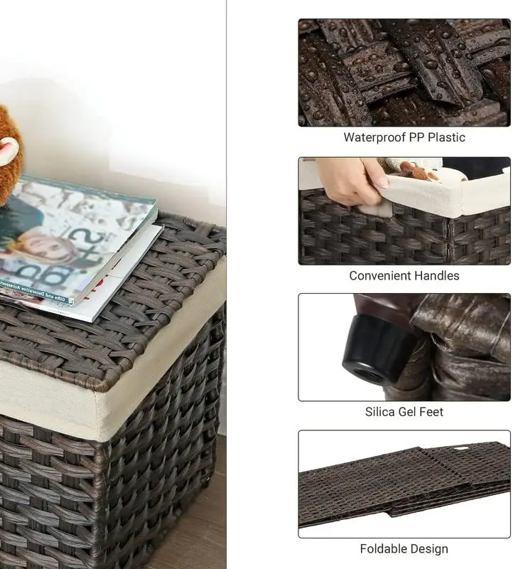 Storage Basket with Lid Foldable Bin Woven Blanket Storage Basket with Handles