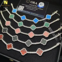 Colorful Clover 925 Silver 3mm VVS Moissanite Diamond Tennis Chain Custom Iced Out Hip Hop Style Jewelry Bracelet Link Chain