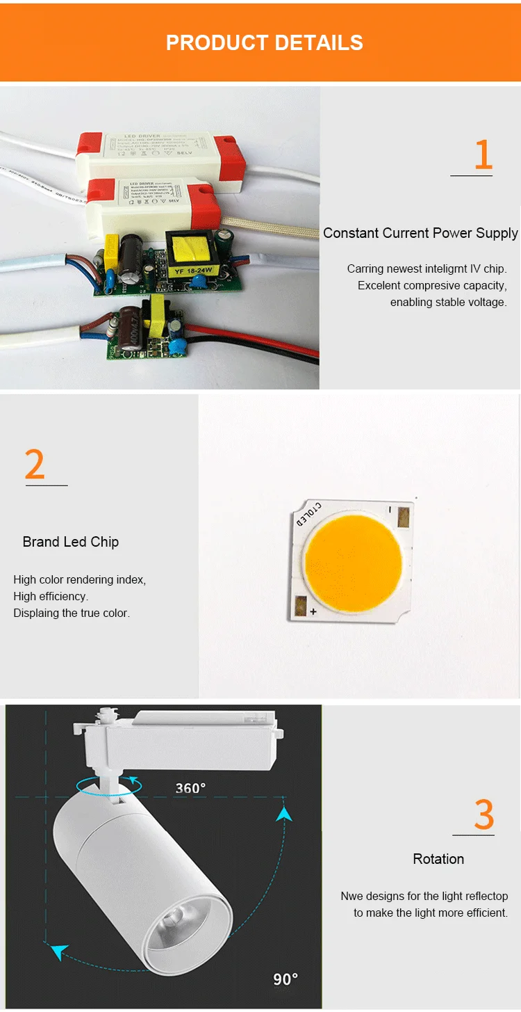 Anti-Glare Led Track Light 12W 20W 30W With Honeycomb Aluminum Housing Track Light CRI 90 COB Dimmable Ceiling Led Track Light